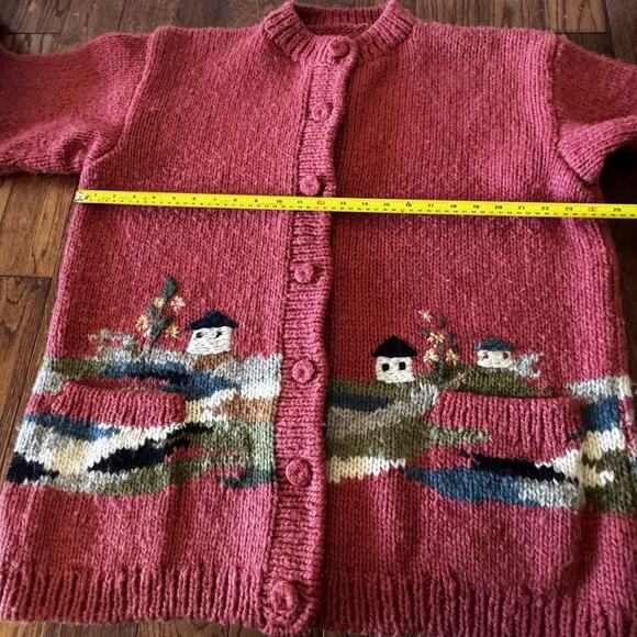 Vintage Dobrila Hand-Knitted Wool Sweater Womens XL Cardigan Houses 80s No Label - Picture 12 of 14